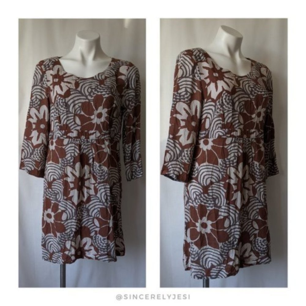 Boden ▪ Brown Floral Retro Earthy Empire Waist Lightweight Semi-Fitted Dress